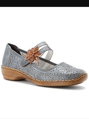 Rieker Women's Doris 72 Mary Jane White Demin/Nuss In Size 42